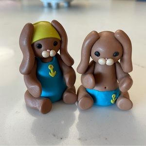 Mini Polymer Clay Floppy Bunny Rabbit Couple Bunny Blue Swimsuit Swimmers Gift